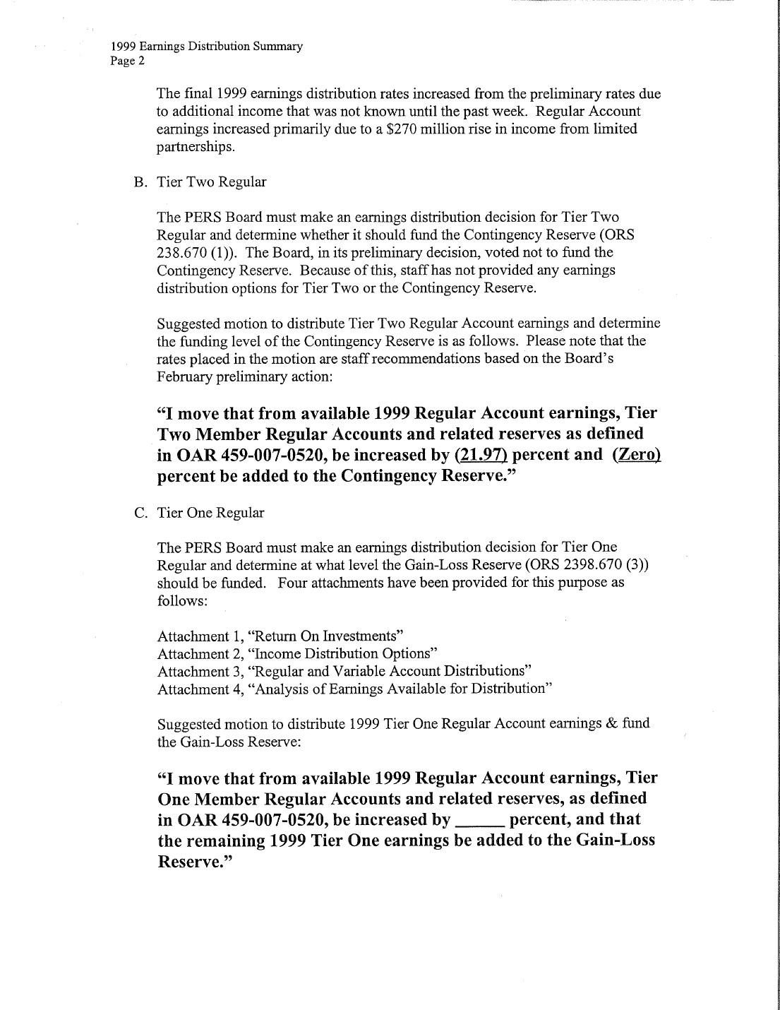 Original packet page 16: Suggested motions and the additional income. Its contents are described immediately above.